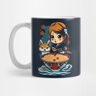 Cute kawaii girl with Shiba Inu dog loves ramen Mug